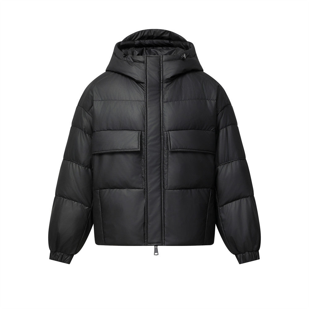 Doudoune homme noire en duvet à capuche, coupe ample