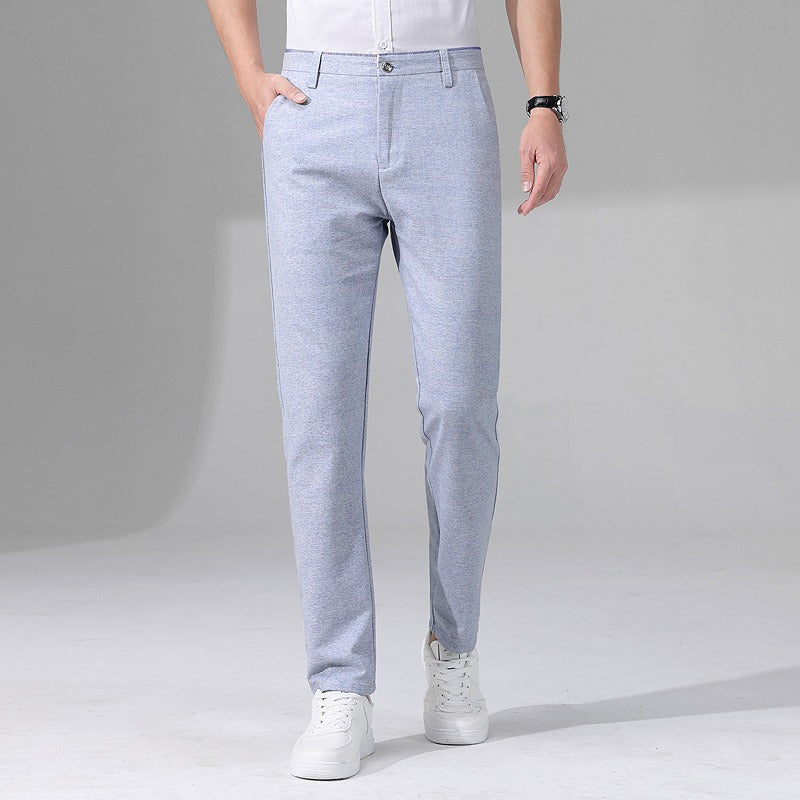 Pantalon homme droit aspect lin à taille mi-haute