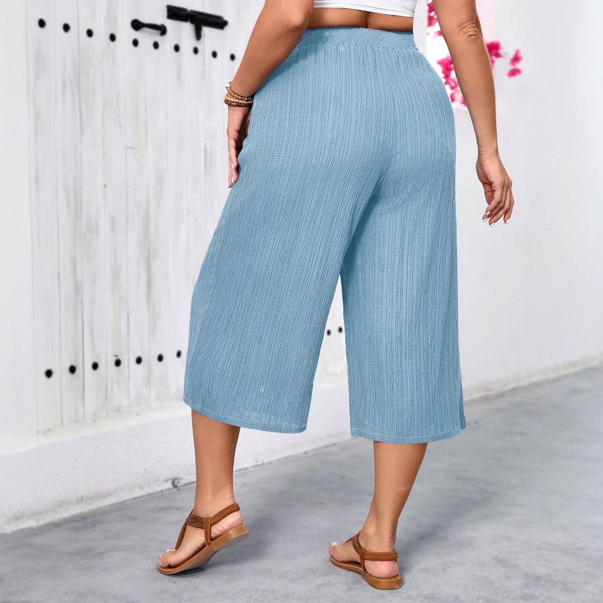 Pantalon large raccourci femme bleu ciel – du XL au 4XL