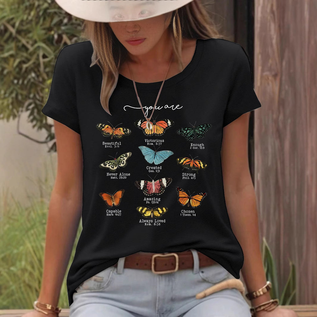 T-shirt femme imprimé papillon à manches courtes