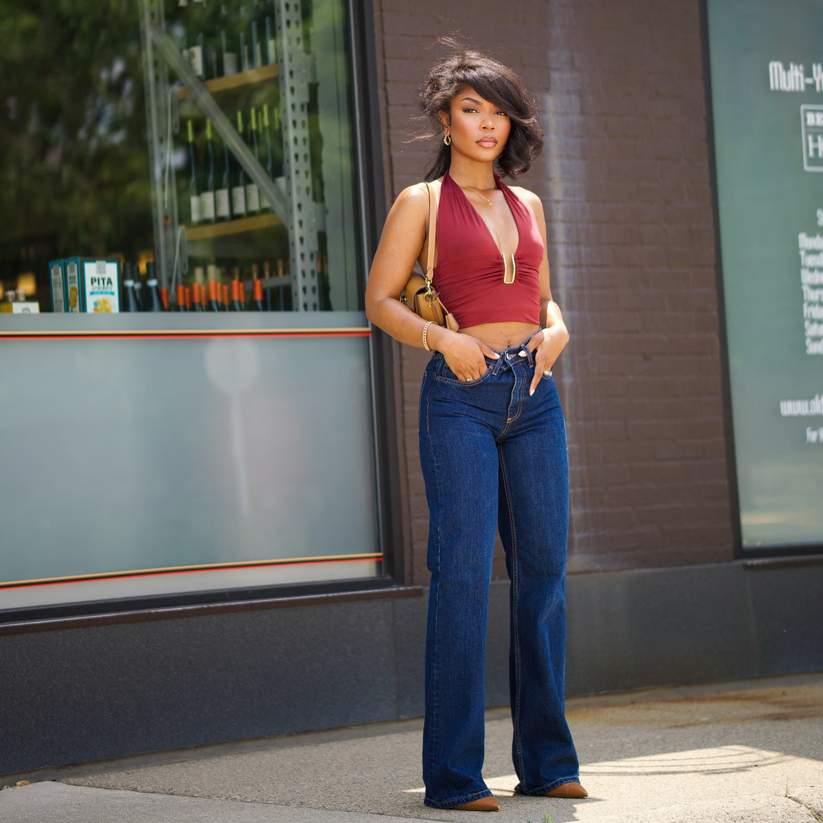 Jean droit basique lavé – Style street américain, Mi-taille, Bleu foncé