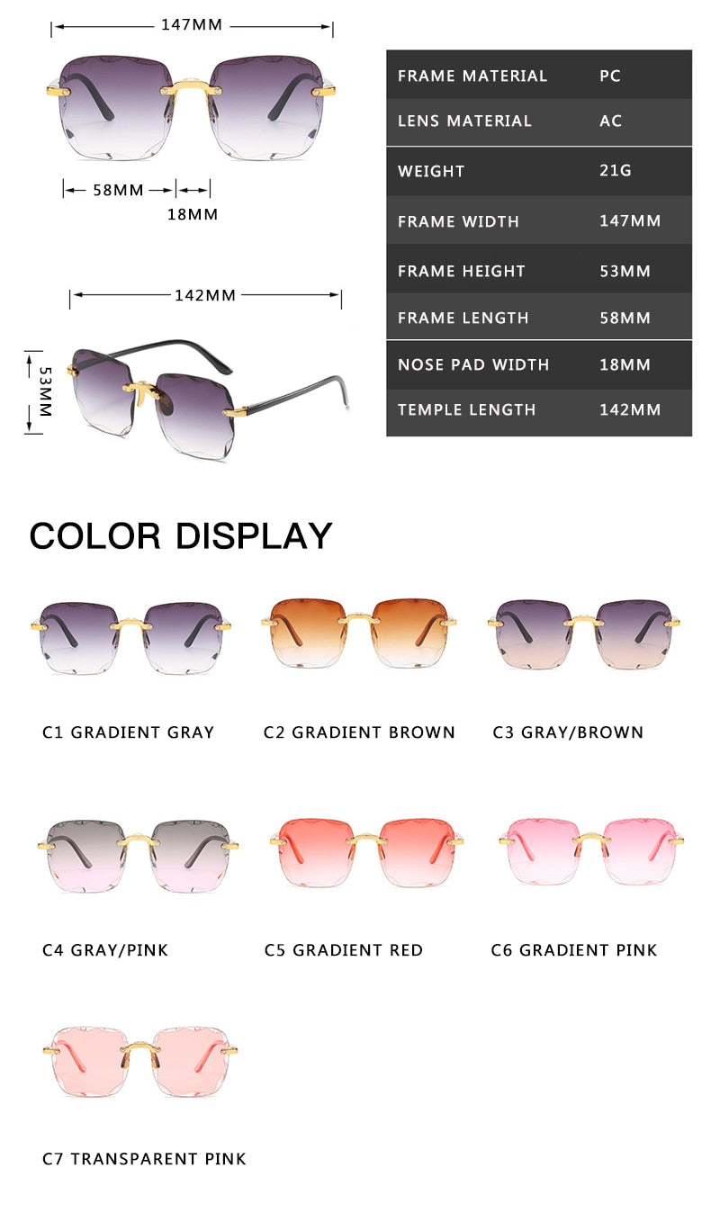 Quadratische randlose Sonnenbrille – Luxus-Stil, UV400-Schutz, Unisex
