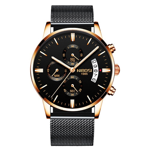 Nibosi Herrenuhr Quarz-Chronograph — 43 mm Edelstahlgehäuse, 3 bar wasserdicht, inklusive Geschenkbox