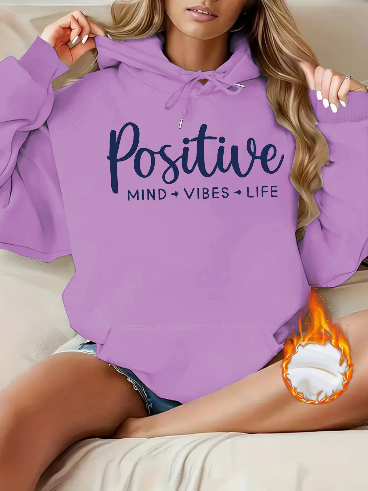 Sweat à capuche femme épais à lettres imprimées