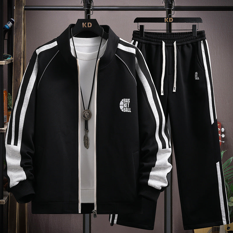 Ensemble homme veste zippée à col montant et pantalon à bandes