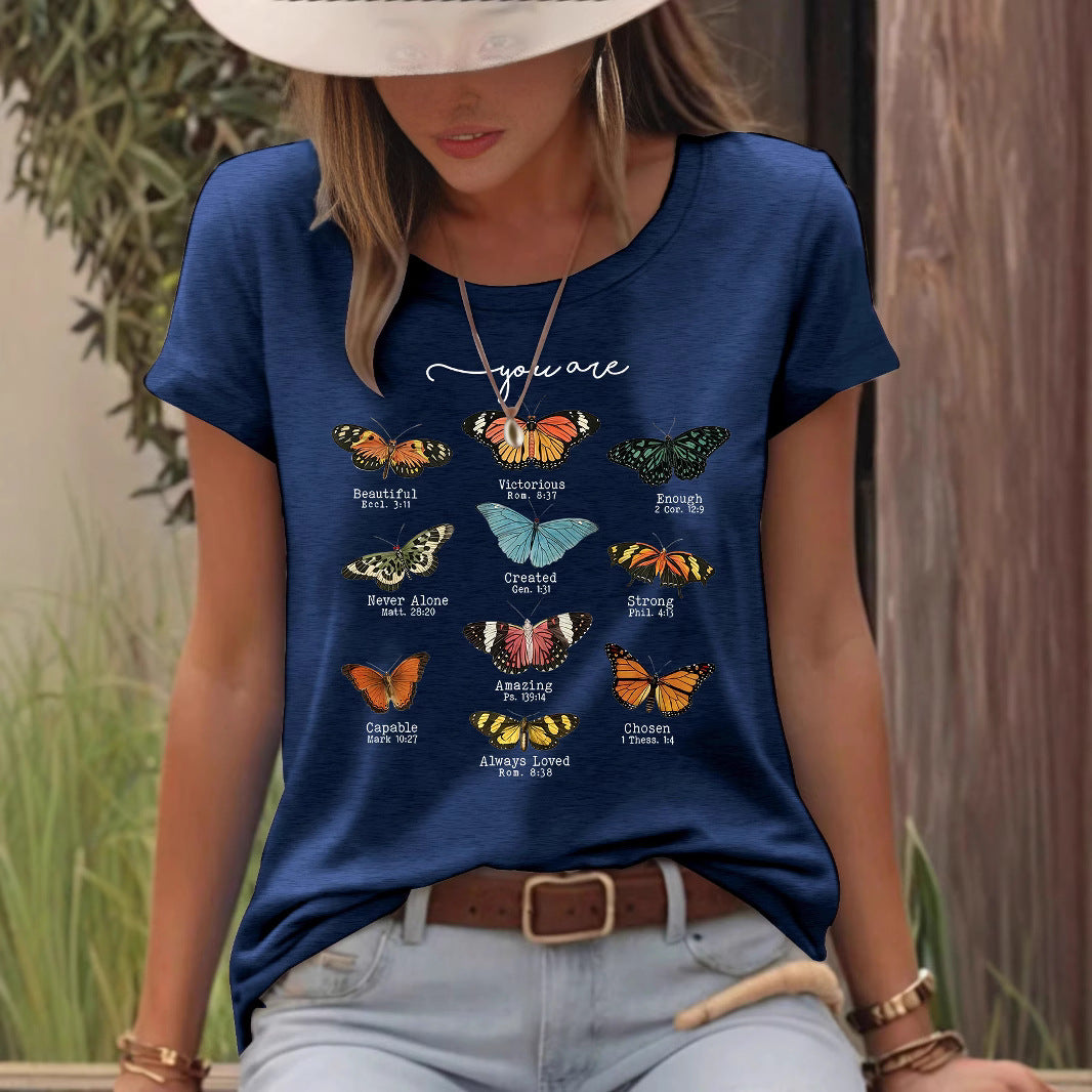 T-shirt femme imprimé papillon à manches courtes