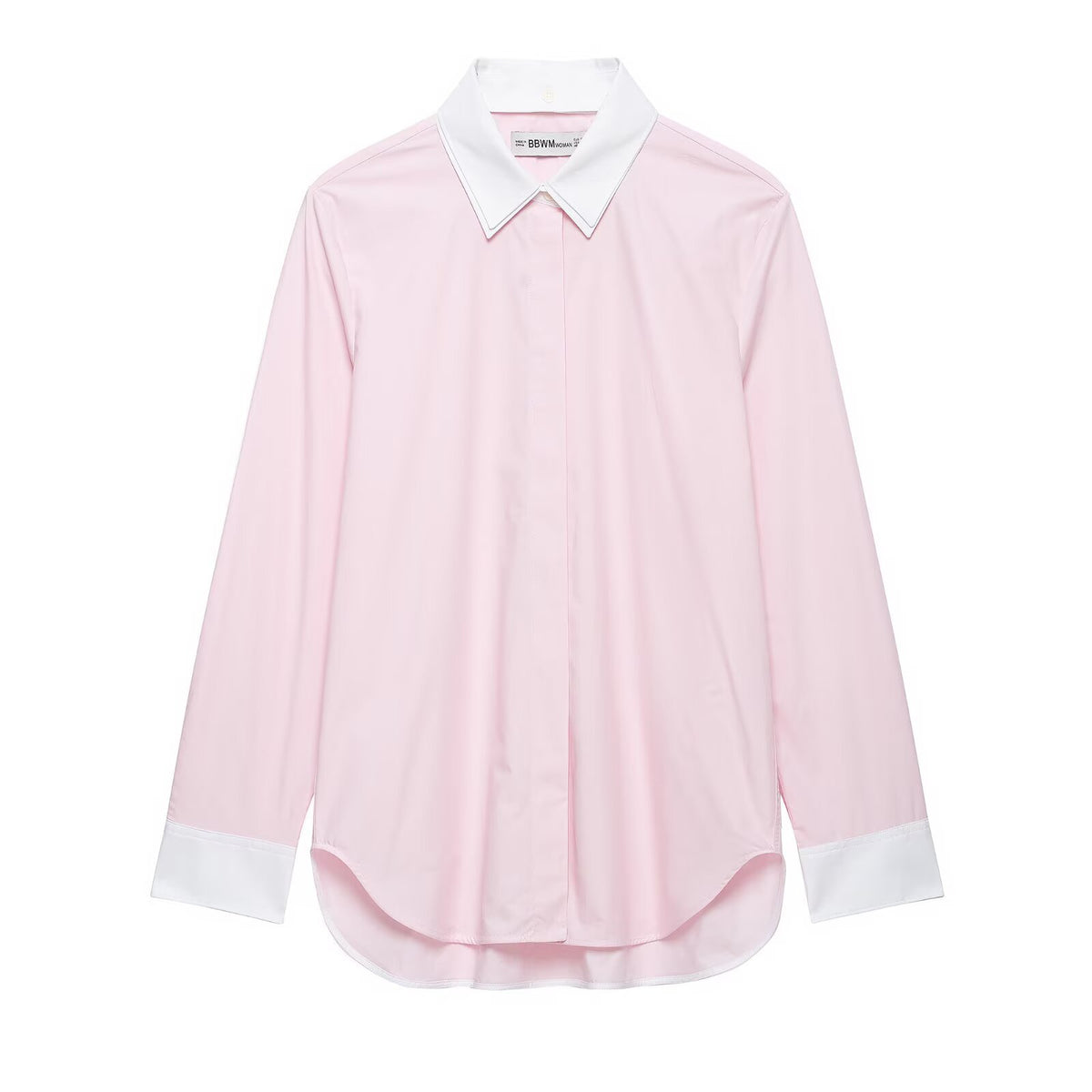 Chemise femme rose à col et poignets blancs contrastants