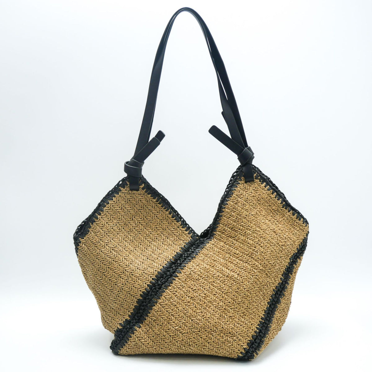 Striped Woven Tote Bag with Black Trim – Large Straw Beach Bag for Women