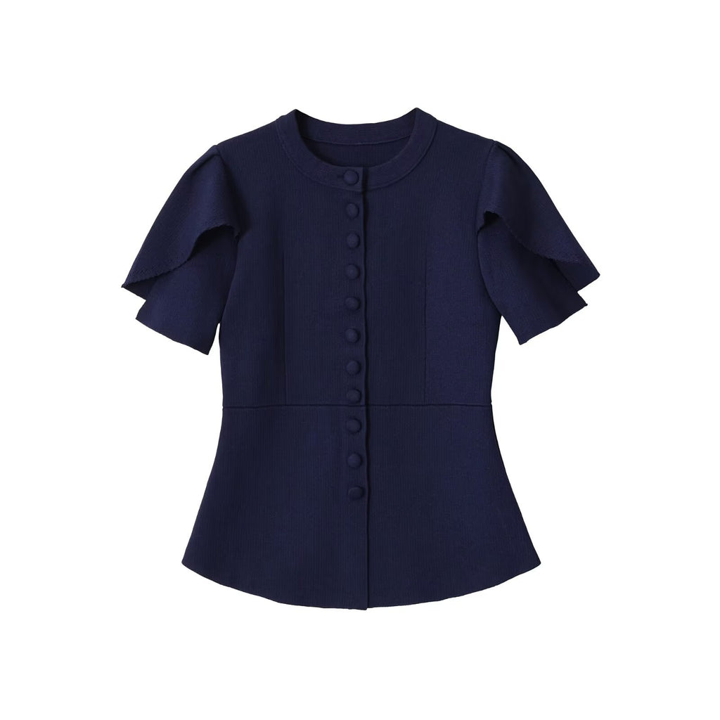 Veste Manches Courtes Bouffantes Col Rond – Coupe Évasée