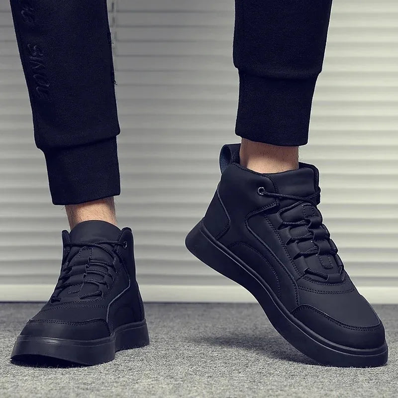 Baskets Montantes Homme Casual — Tige PU, Lacets, Blanc, Style Tendance