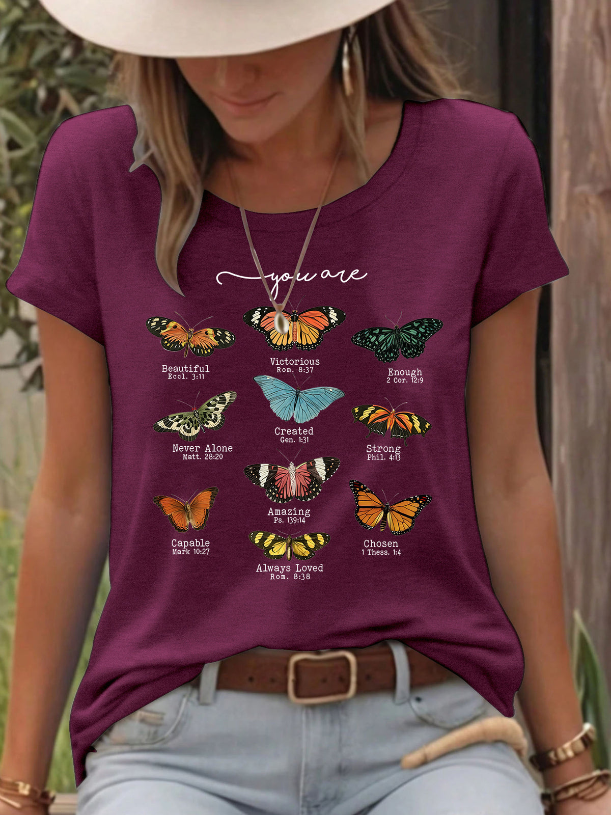 T-shirt femme imprimé papillon à manches courtes