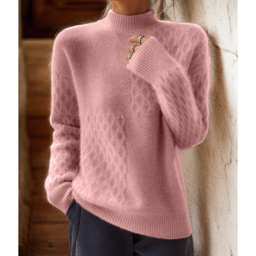 Pull femme à col montant et maille texturée