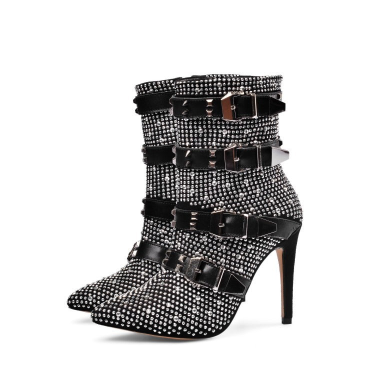 Bottines femme à strass, boucles et talons fins