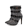 Bottines femme à strass, boucles et talons fins