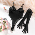 Body femme en résille transparente avec gants longs