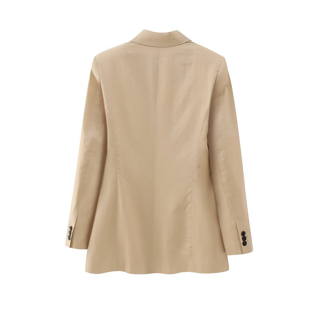 Blazer croisé femme beige à col à revers