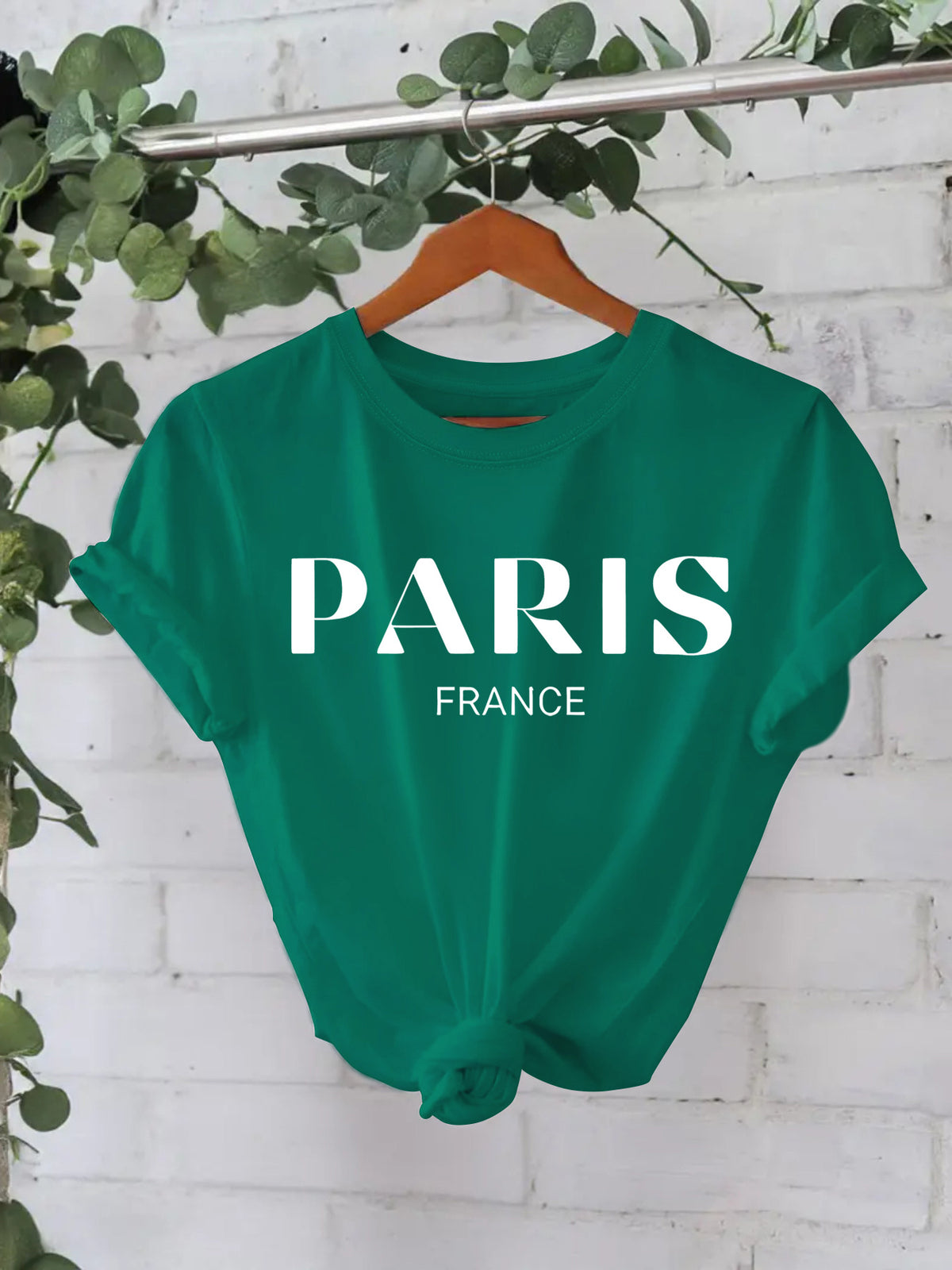 T-shirt femme « Paris France » en coton à col rond