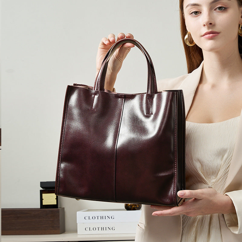 Women's Genuine Leather Tote Bag – Large Capacity, Retro Chic Style
