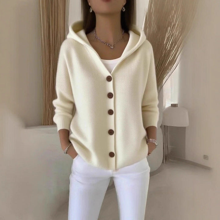 Cardigan femme à capuche boutoné cachemire grande taille 9 coloris