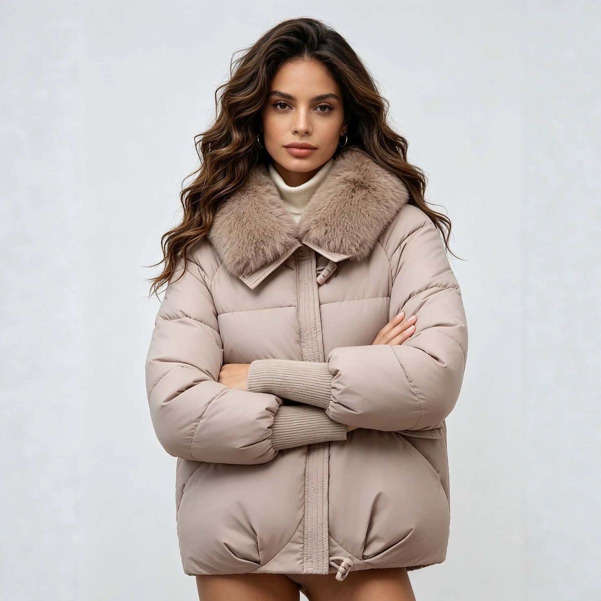 Doudoune Femme Coupe Ample – Col Amovible en Fausse Fourrure