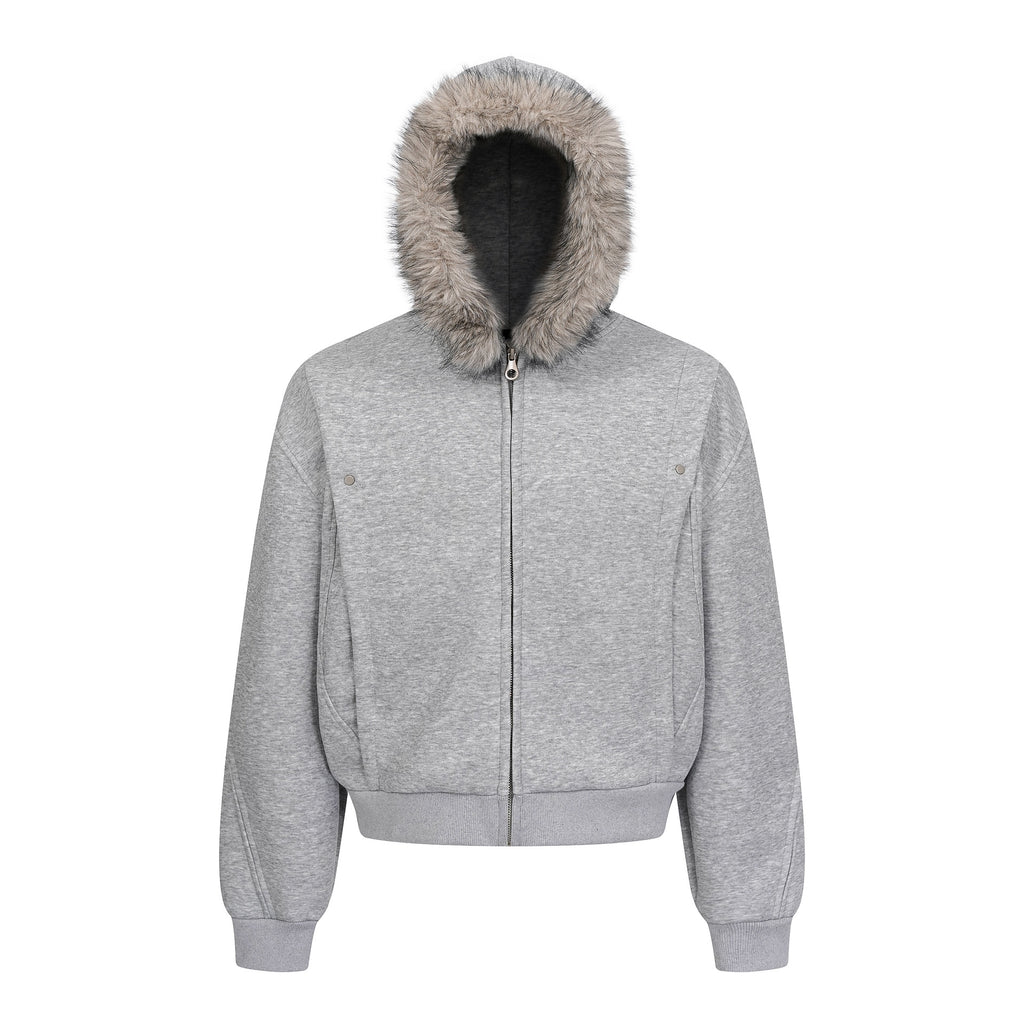 Sweat zippé homme à capuche bordée effet fourrure – Coupe ample
