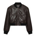 Blouson bomber femme effet simili cuir marron foncé