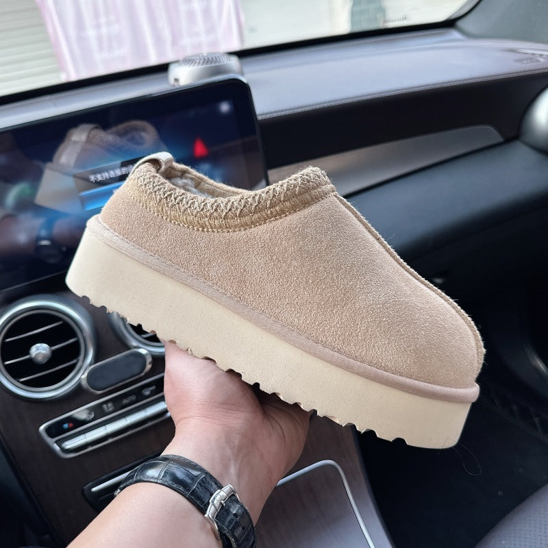 Chaussures Fourrées Femme Style Ethnique Tressé – Cuir, Laine, Slip-On, Hiver
