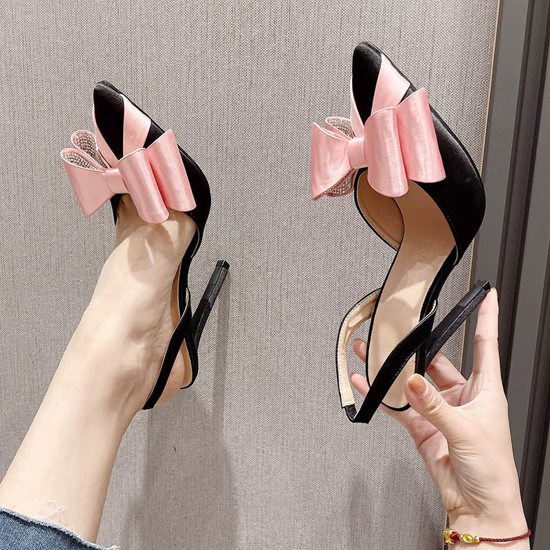 Sandales Talon Aiguille Femme – Satin, Nœud Papillon & Strass, Très Haut Talon 11.5 cm