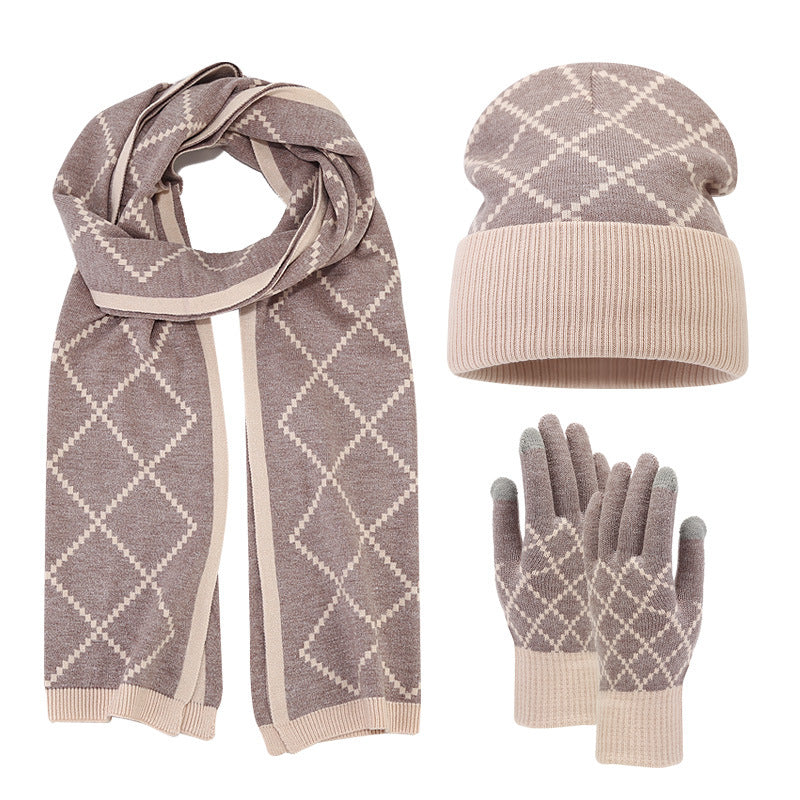 Coffret 3 Pièces Bonnet Écharpe Gants – Jacquard Losanges Mixte Hiver