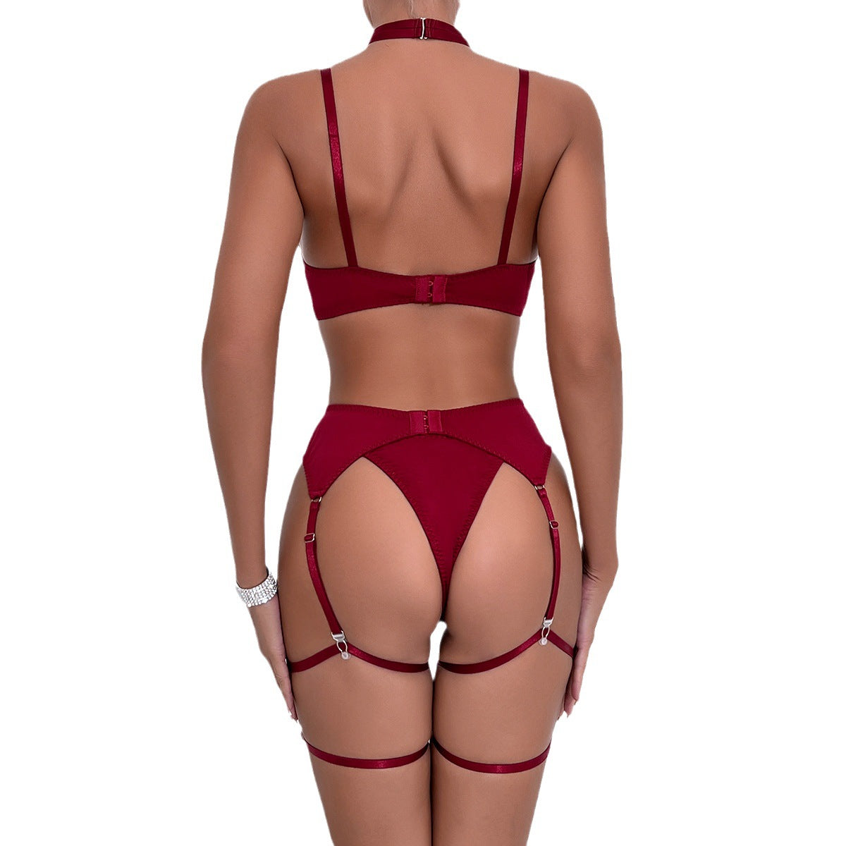 Ensemble lingerie effet satin à grand nœud et porte-jarretelles