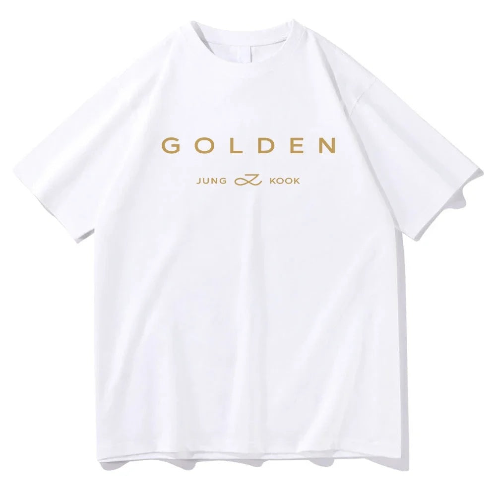 T-Shirt Femme Imprimé Lettres Dorées – Manches Courtes, Col Rond