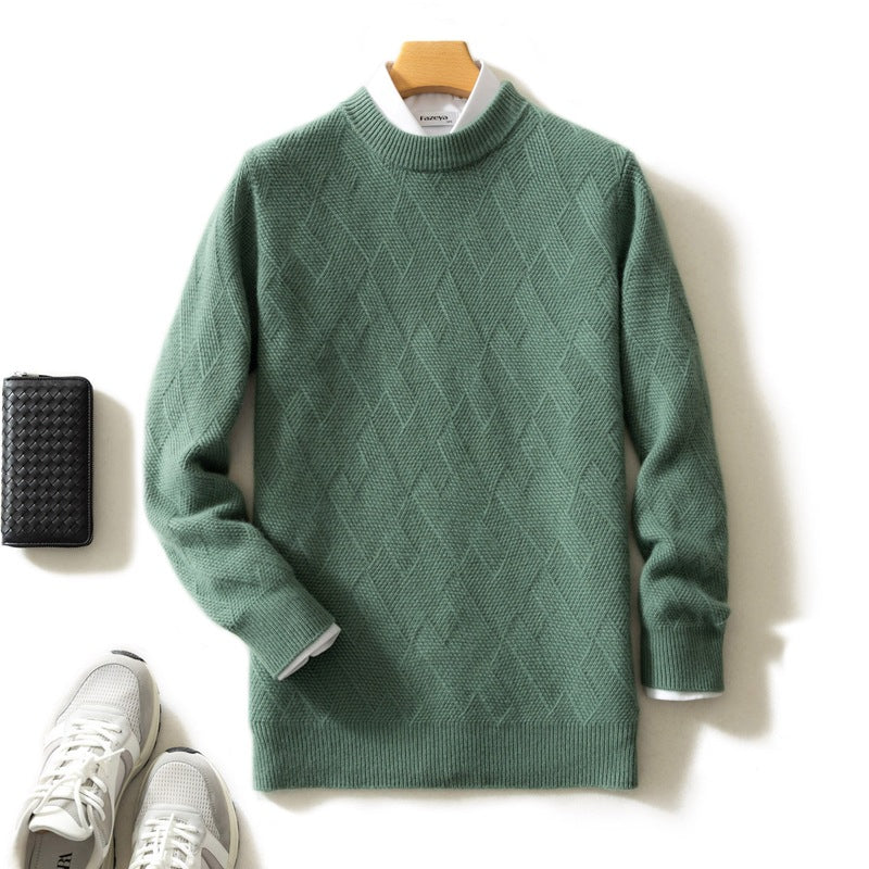 Pull homme à col rond et maille géométrique en relief