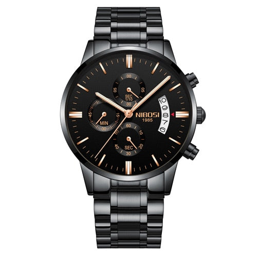 Montre Homme Nibosi Quartz Chronographe — Boitier Acier 43mm, Étanche 3 Bar, Coffret Inclus