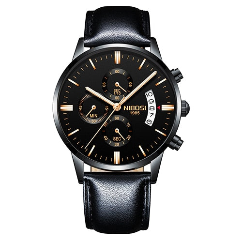 Nibosi Herrenuhr Quarz-Chronograph — 43 mm Edelstahlgehäuse, 3 bar wasserdicht, inklusive Geschenkbox