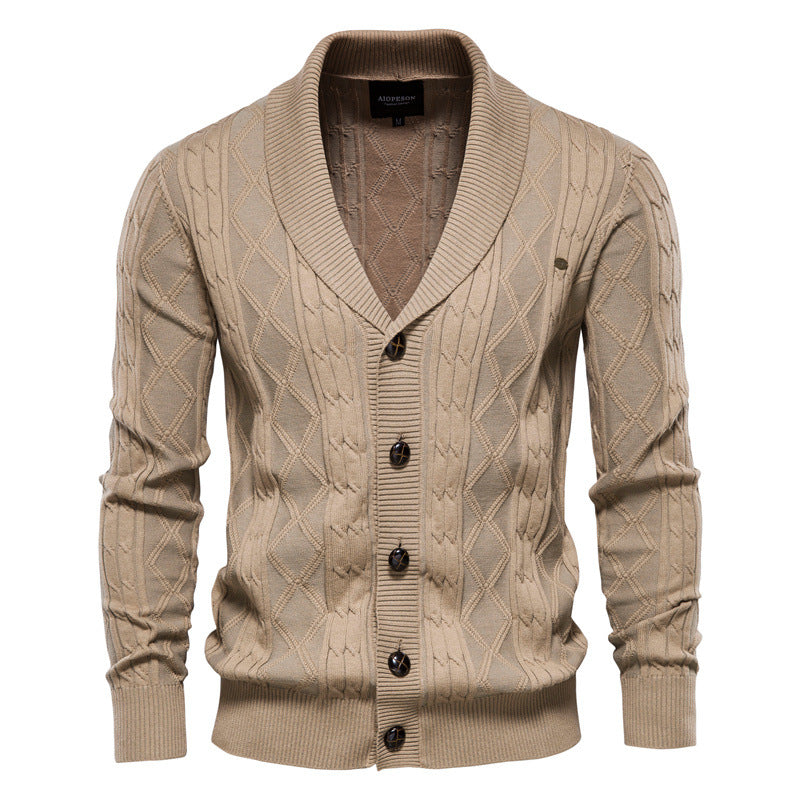 Herren-Strickjacke mit V-Ausschnitt und Zopfmuster – Langer Oversize-Pullover für den Winter