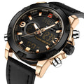 Naviforce Herrenuhr Ana-Digi Quarz — Lederarmband, Alarm, Chronograph, 46,5 mm