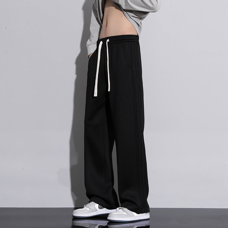 Pantalon homme large fluide – Jambe droite, taille à cordon, style chic décontracté
