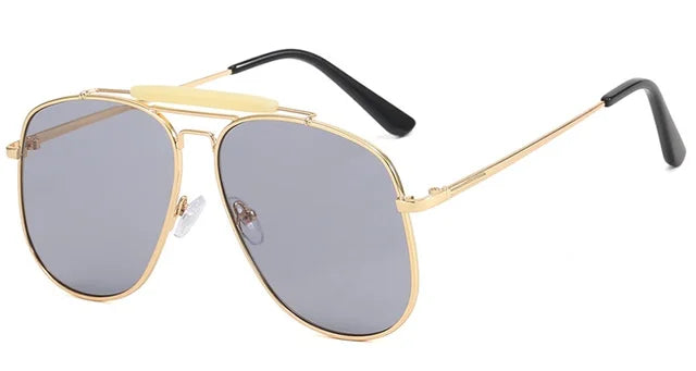 Damen-Aviator-Sonnenbrille – Doppelsteg aus Metall, graue Gläser UV400