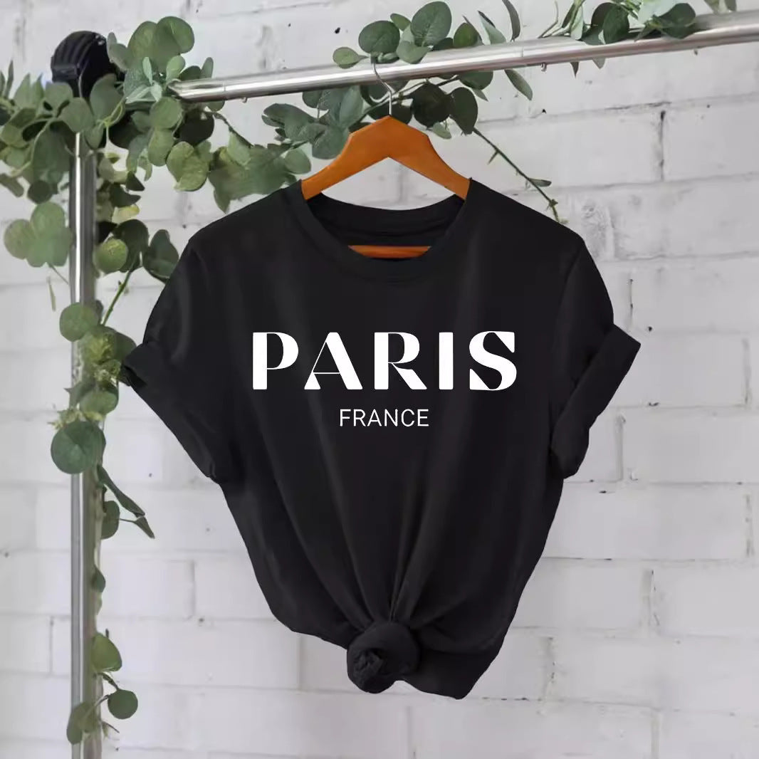 T-shirt femme « Paris France » en coton à col rond