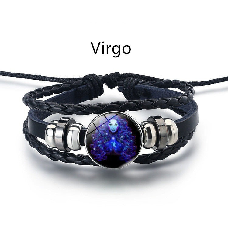 Bracelet Cuir Signe du Zodiaque – Style Rétro Mode Européenne