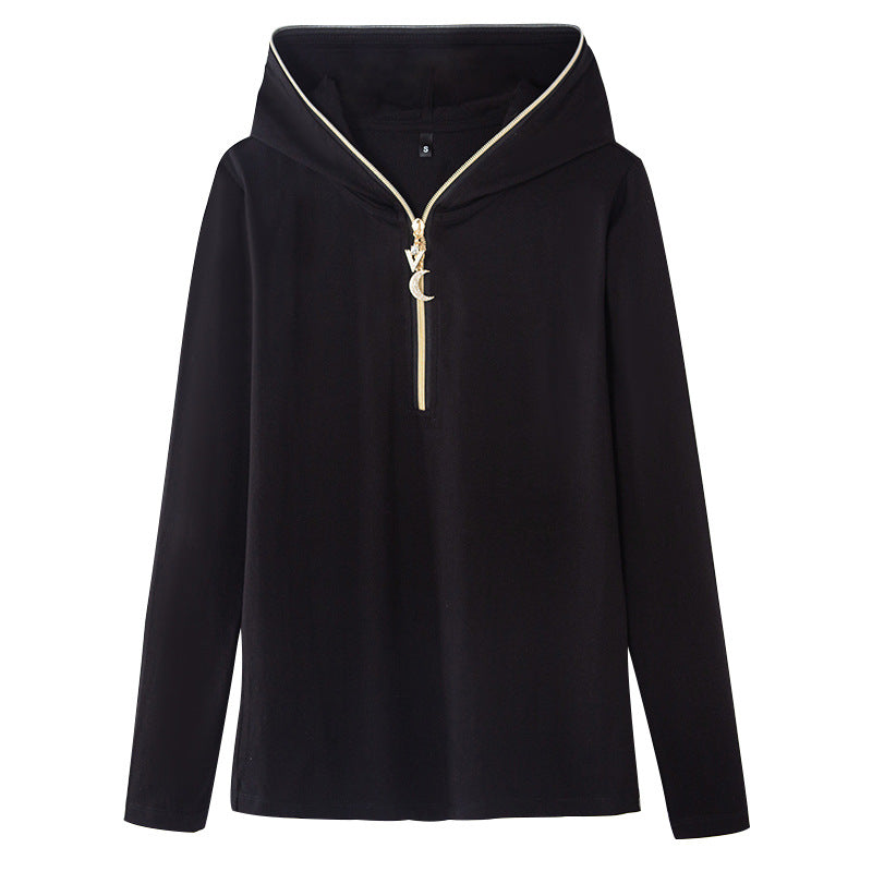 Haut femme à capuche et demi-zip doré