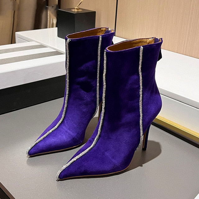 Bottines femme à strass, bout pointu et talon fin