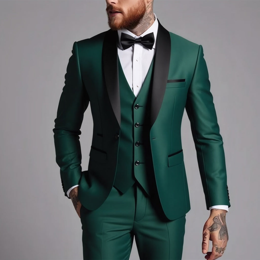 Costume homme trois pièces coupe ajustée à col châle contrastant