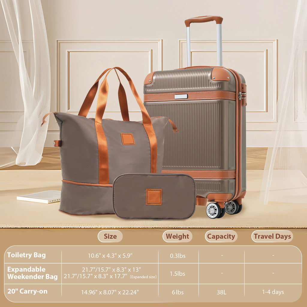 Set de Valises Rigides 3 Pièces – ABS, Roues Pivotantes 360°, Serrure TSA, Couleur Cuivrée