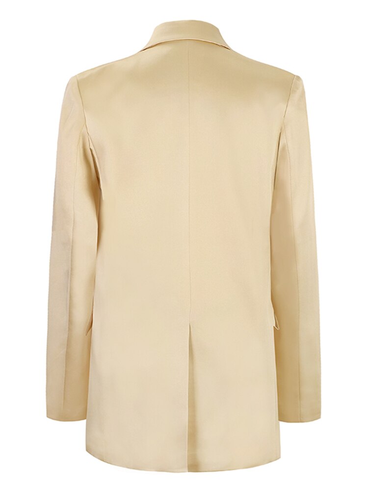 Blazer femme beige satiné à double boutonnage