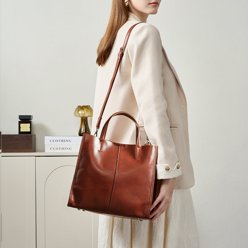 Sac Cabas en Cuir Véritable Femme – Grande Capacité, Style Rétro Chic