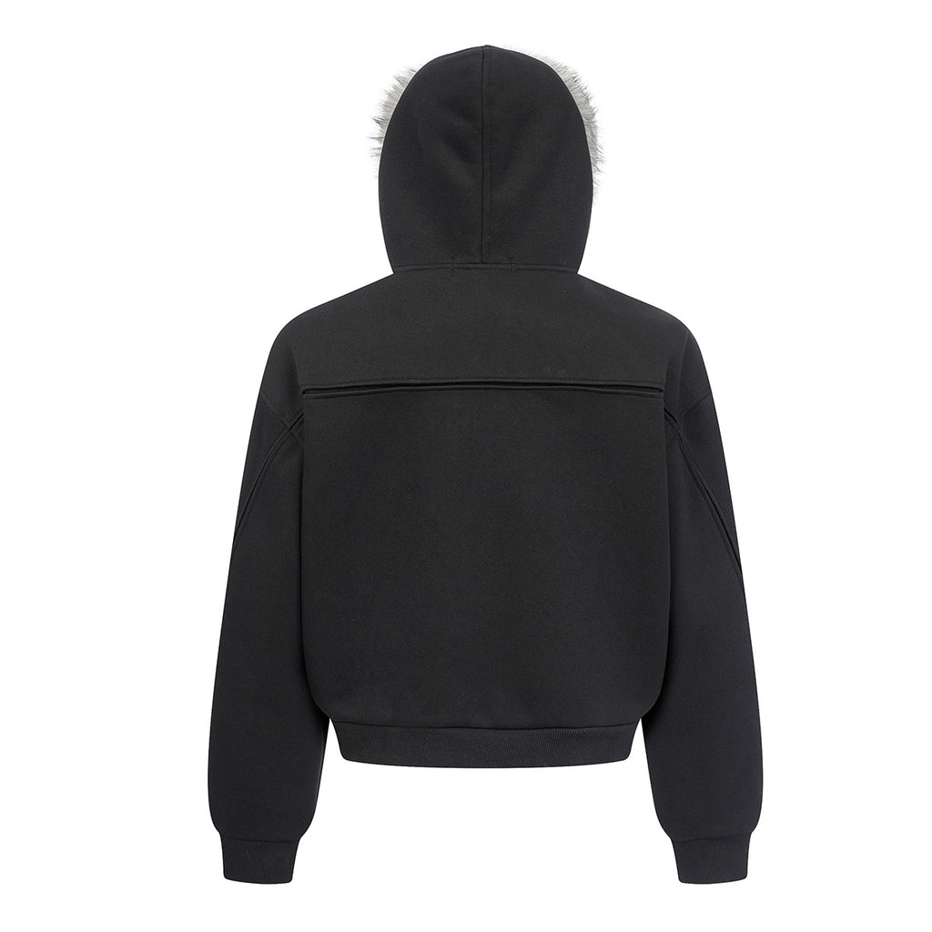 Sweat zippé homme à capuche bordée effet fourrure – Coupe ample