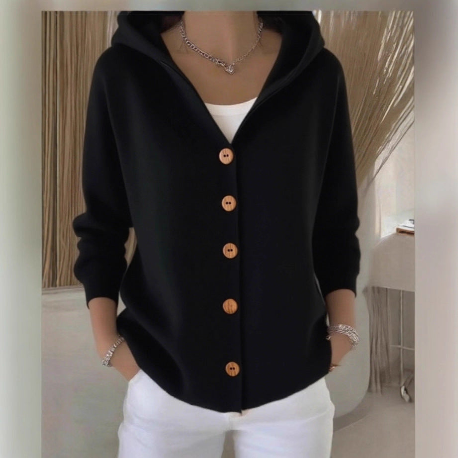 Cardigan femme à capuche boutoné cachemire grande taille 9 coloris