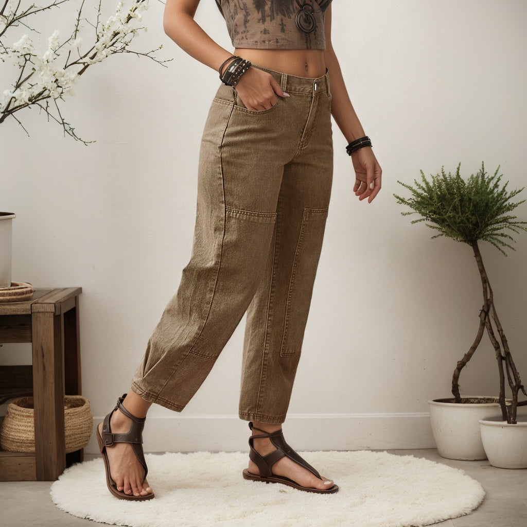 Damenjeans aus Cord mit hoher Taille – Weite & lässige Passform, Dunkelbraun