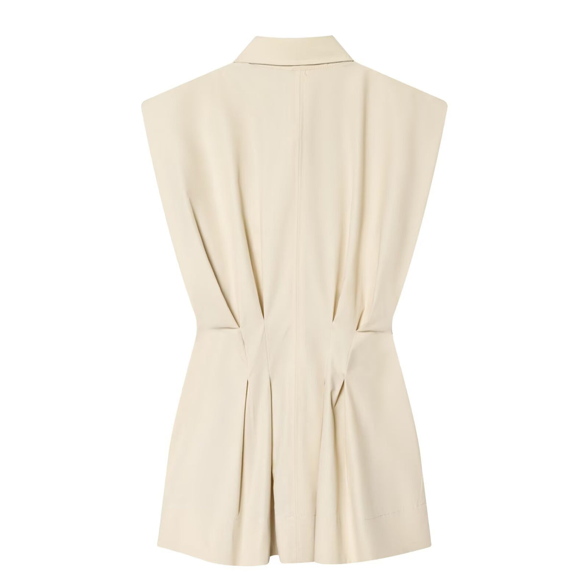 Blouse femme sans manches à col chemise et taille plissée